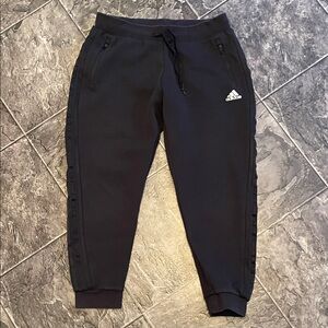 ADIDAS Women’s Black Crop Sporty Athleisure Zipper Pocket Urban Comfy Joggers